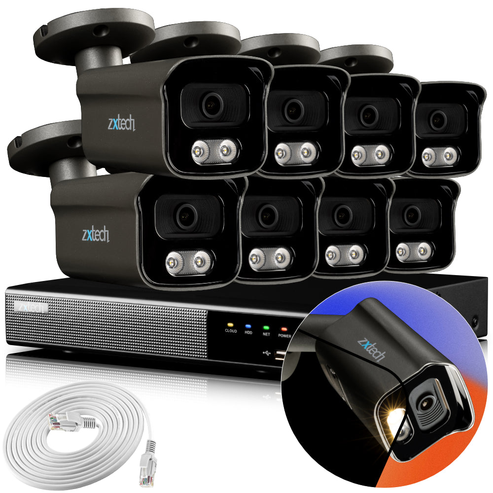 Zxtech 4K CCTV System - 8 x IP PoE Cameras Audio Recording Face Detection Outdoor Sony Starvis | RX8F9Y