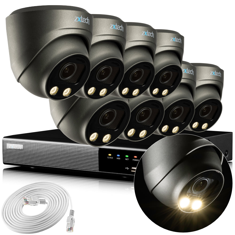 Zxtech 4K CCTV System - 8 x IP PoE Cameras Motorised Lens Face Detection Outdoor Sony Starvis | RX8G9Y