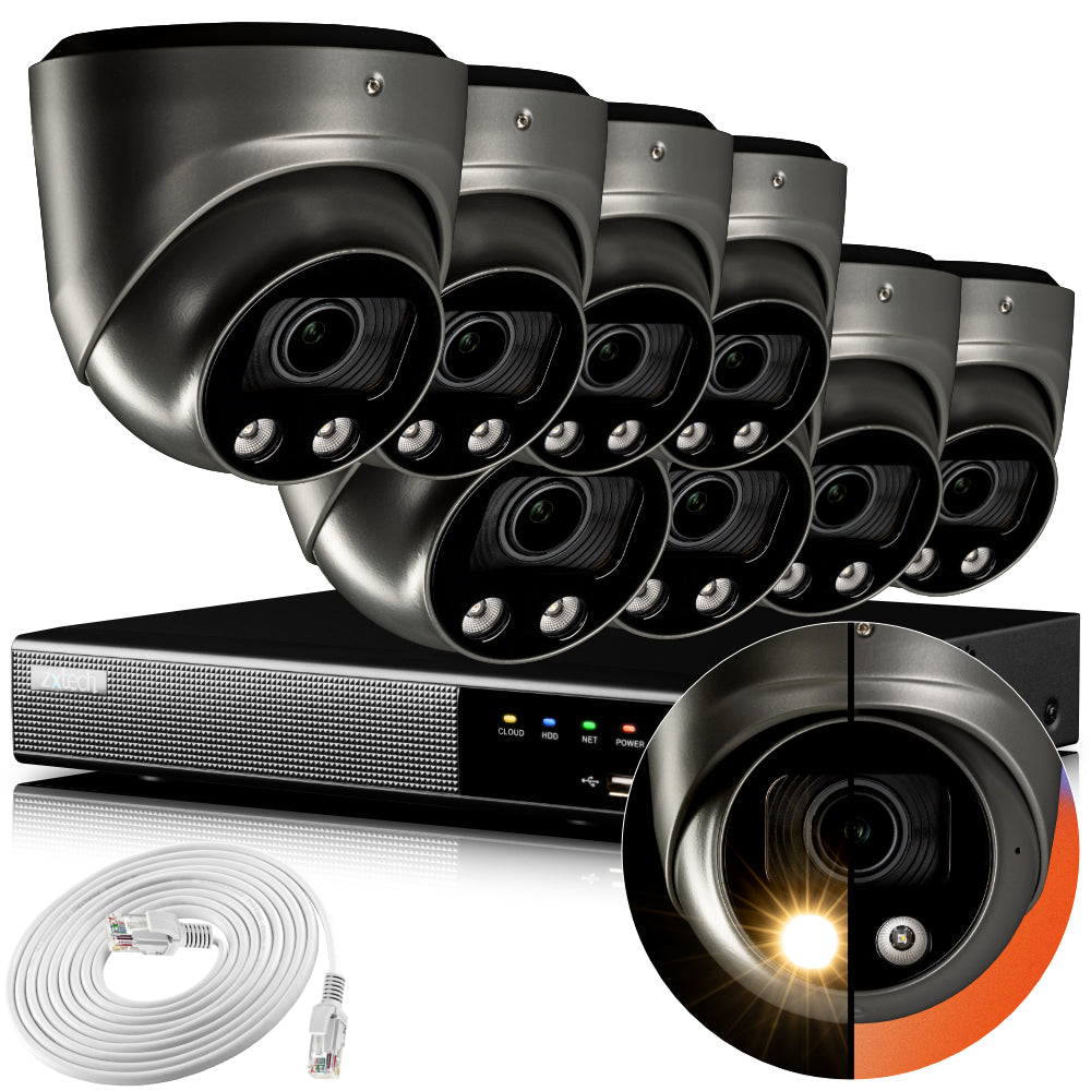 Zxtech 4K CCTV System - 8 x IP PoE Cameras Motorised Lens Face Detection Outdoor Sony Starvis | RX8G9Y