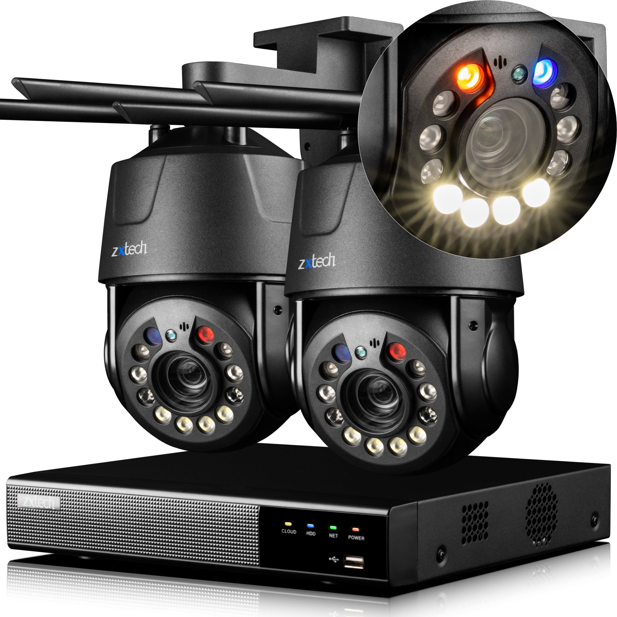 Zxtech 4K Wireless PTZ CCTV System - 2 x WiFi Security Camera 5X/10X/20X Auto Zoom Colour Night Vision Outdoor 2-Way-Audio 9CH Sony Starvis