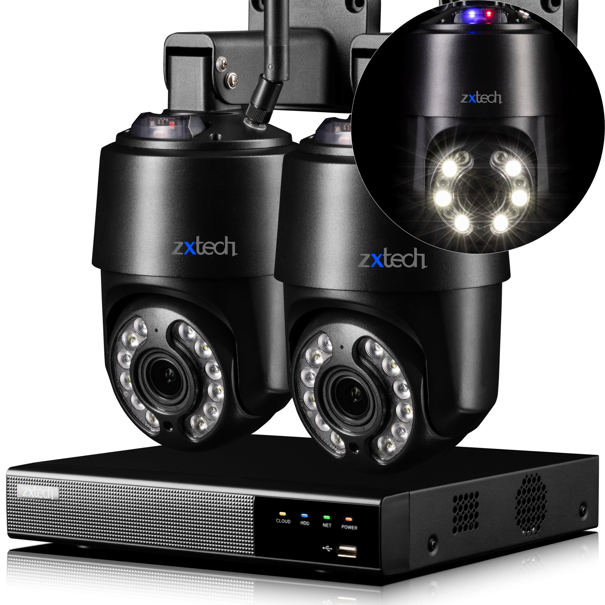 Zxtech 4K Wireless PTZ CCTV System - 2 x WiFi Security Camera 5X/10X/20X Auto Zoom Colour Night Vision Outdoor 2-Way-Audio 9CH Sony Starvis