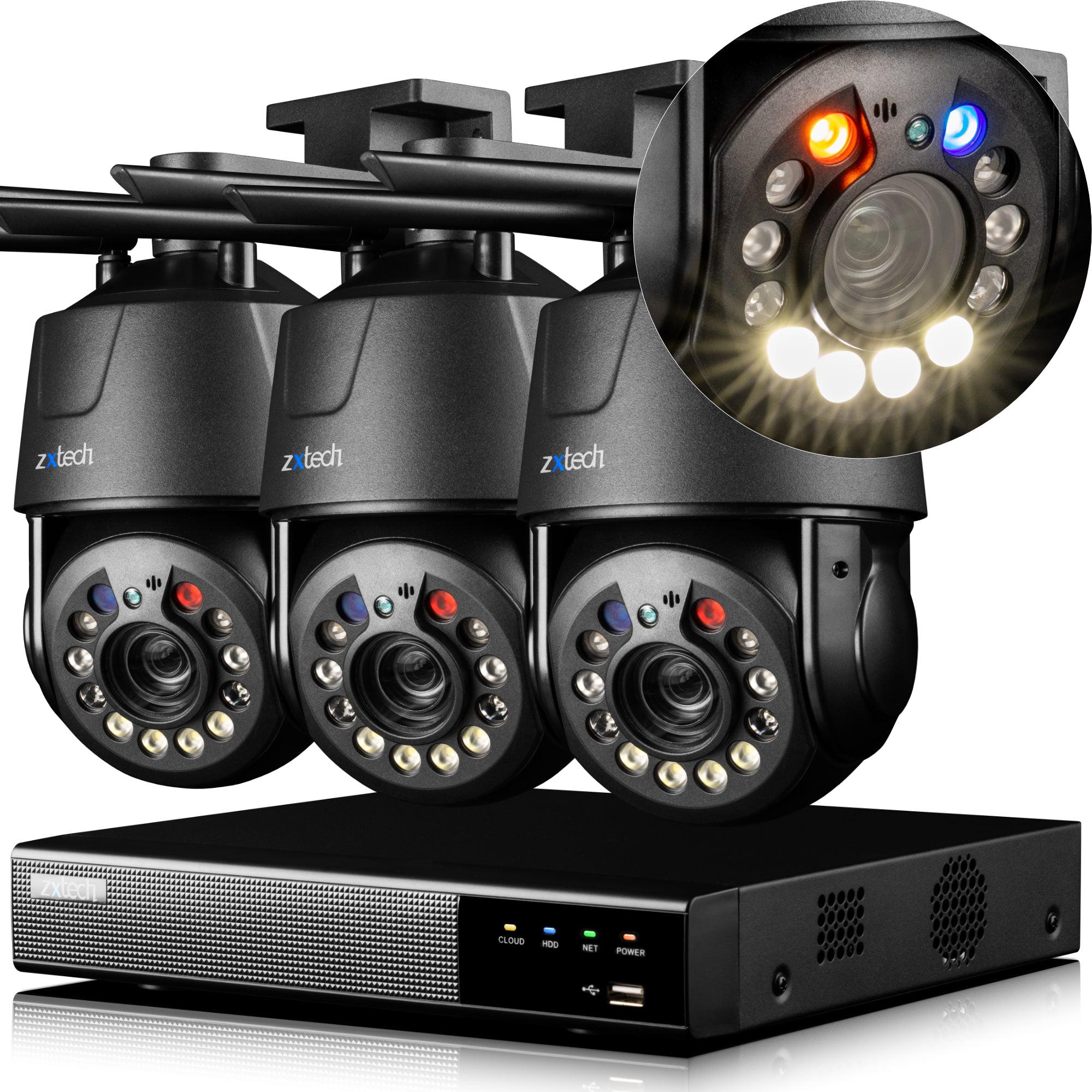 Zxtech 4K Wireless PTZ CCTV System - 3 x WiFi Security Camera 5X/10X/20X Auto Zoom Colour Night Vision Outdoor 2-Way-Audio 9CH Sony Starvis