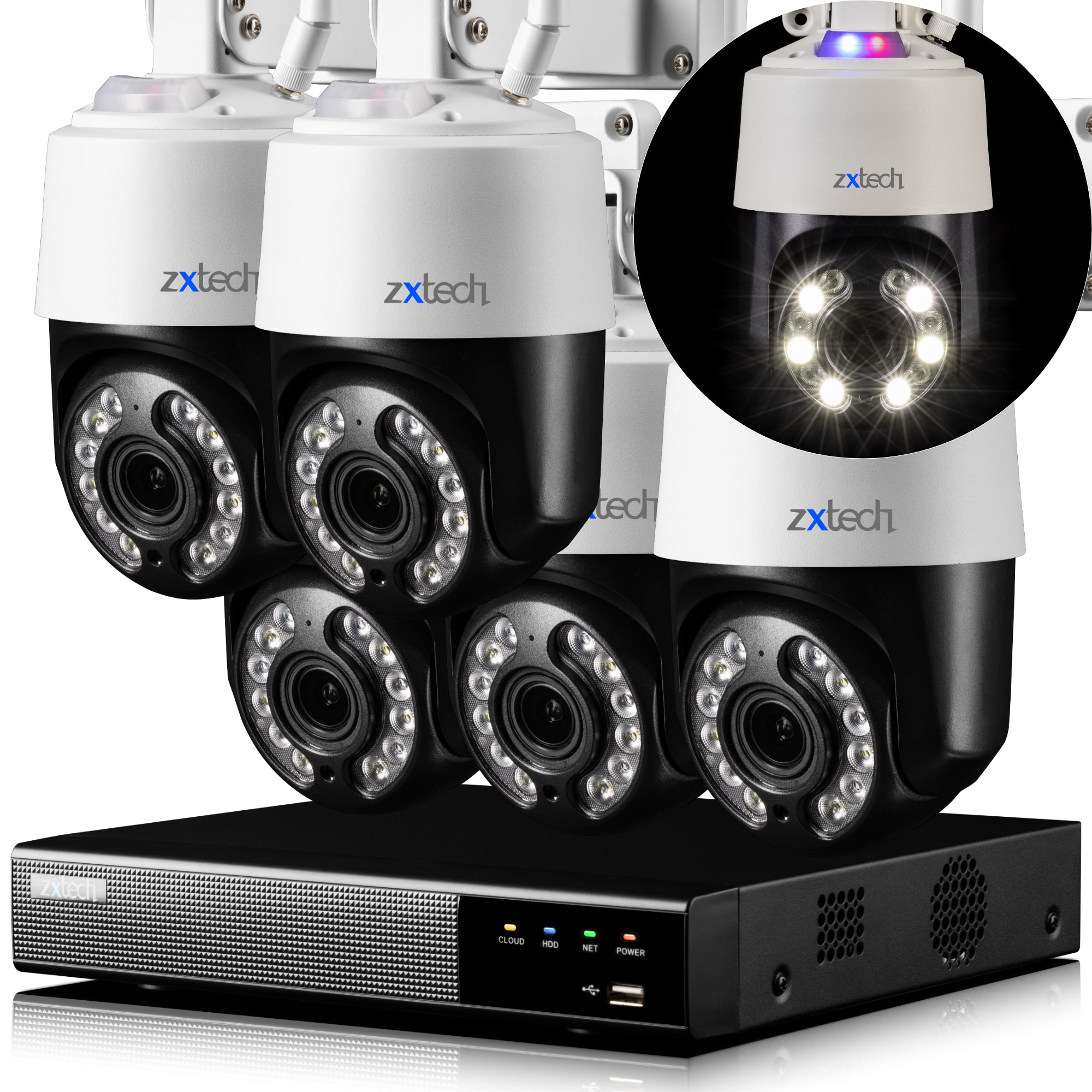 Zxtech 4K Wireless PTZ CCTV System - 5 x WiFi Security Camera 5X/10X Auto Zoom Colour Night Vision Outdoor 2-Way-Audio 9CH Sony Starvis