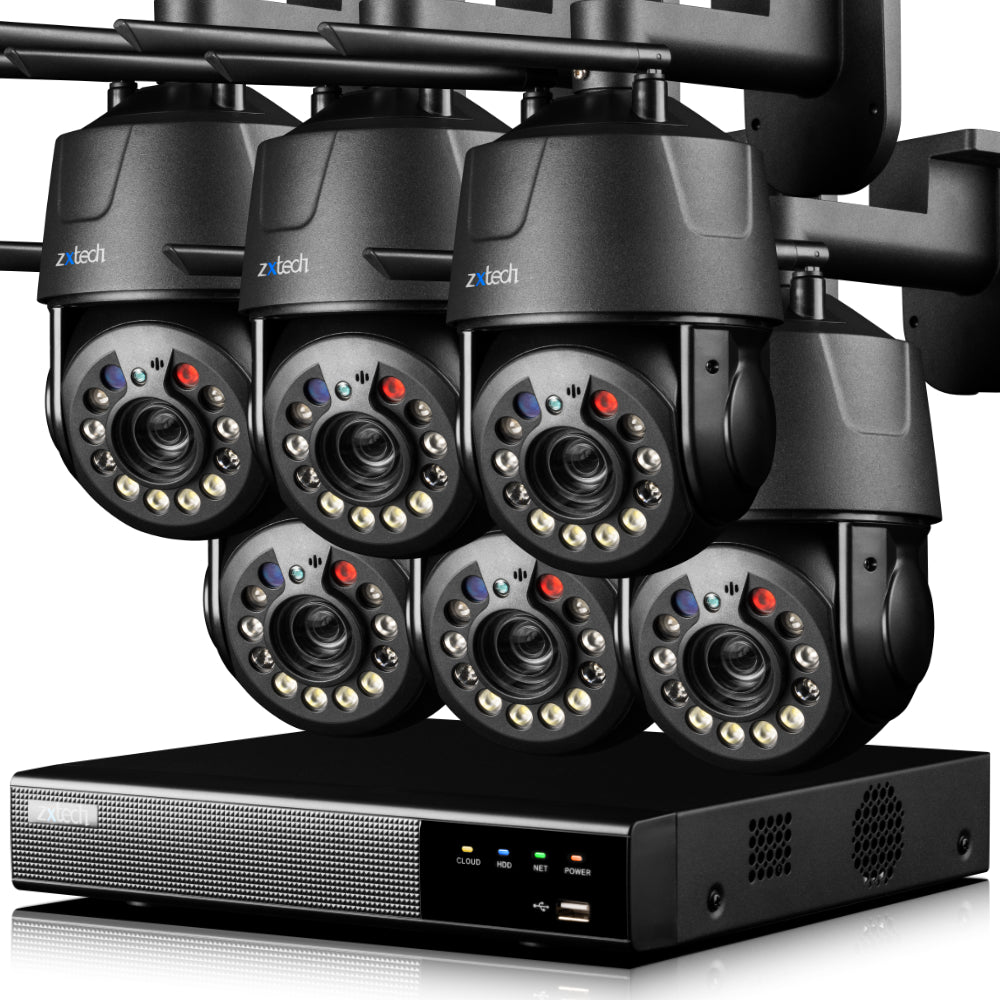 Zxtech 4K Wireless PTZ CCTV System - 6 x WiFi Security Camera 5X/10X/20X Auto Zoom Colour Night Vision Outdoor 2-Way-Audio 9CH Sony Starvis