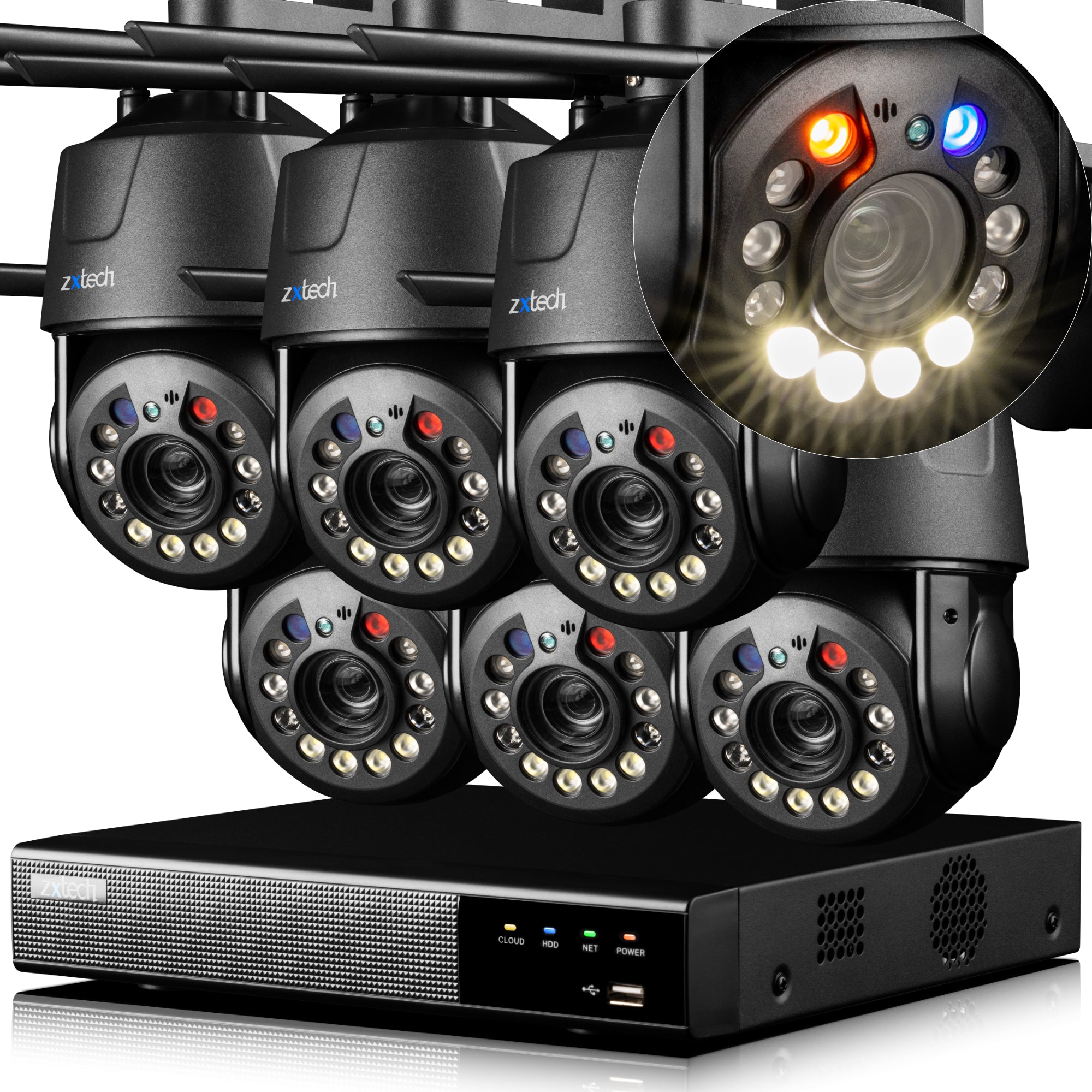 Zxtech 4K Wireless PTZ CCTV System - 6 x WiFi Security Camera 5X/10X/20X Auto Zoom Colour Night Vision Outdoor 2-Way-Audio 9CH Sony Starvis