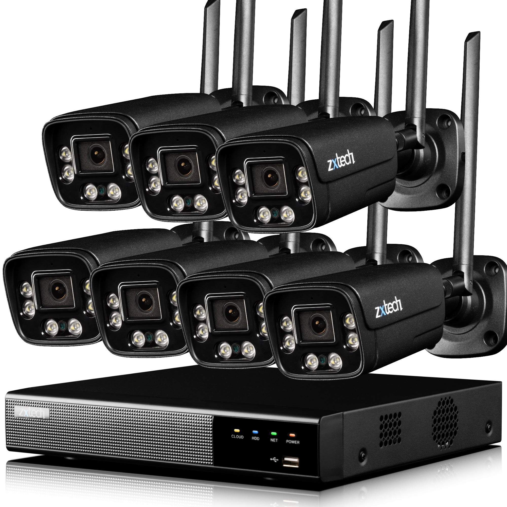 Zxtech 5MP/8MP/4K Wireless CCTV System - 7x WiFi Security Cameras Outdoor 2-Way-Audio Night Vision 9CH Sony Starvis | WF7D9Y