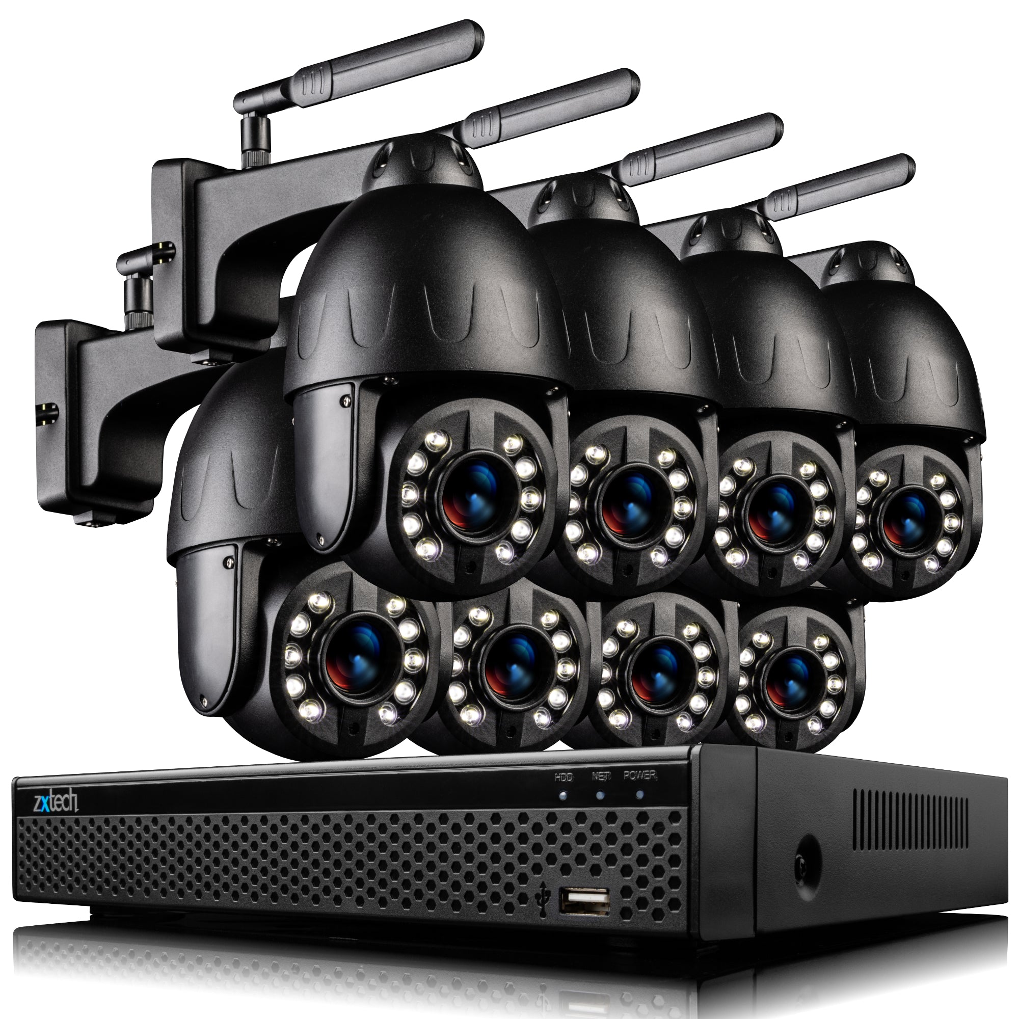 Zxtech 4K Wireless PTZ CCTV System - 8 x WiFi Security Camera 5X/10X/20X Auto Zoom Colour Night Vision Outdoor 2-Way-Audio 9CH Sony Starvis