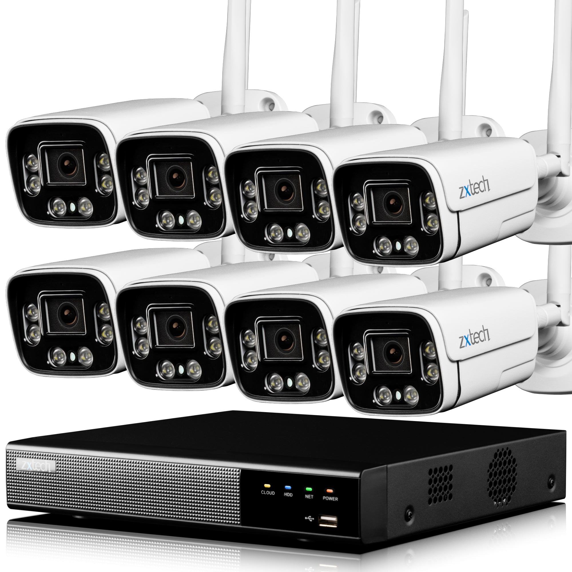 Zxtech 5MP/8MP/4K Wireless CCTV System - 8x WiFi Security Cameras Outdoor 2-Way-Audio Night Vision 9CH Sony Starvis | WF8A9Y