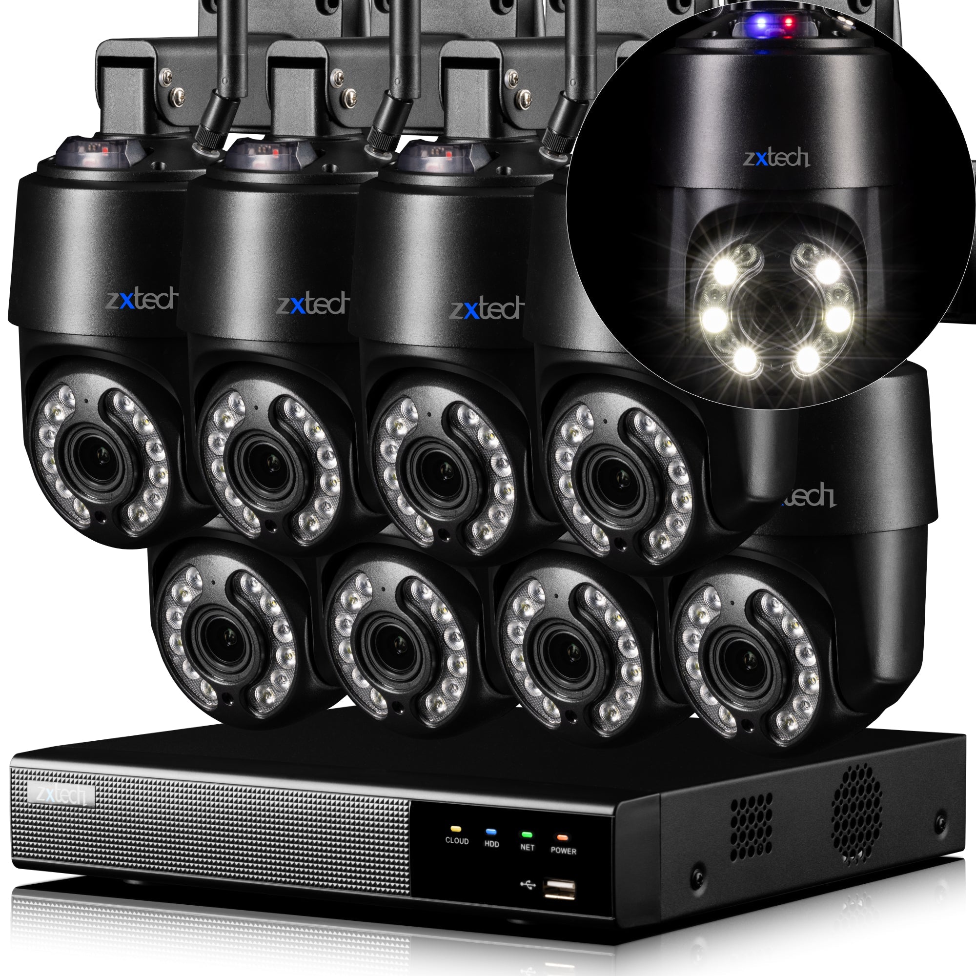 Zxtech 4K Wireless PTZ CCTV System - 8 x WiFi Security Camera 5X/10X/20X Auto Zoom Colour Night Vision Outdoor 2-Way-Audio 9CH Sony Starvis