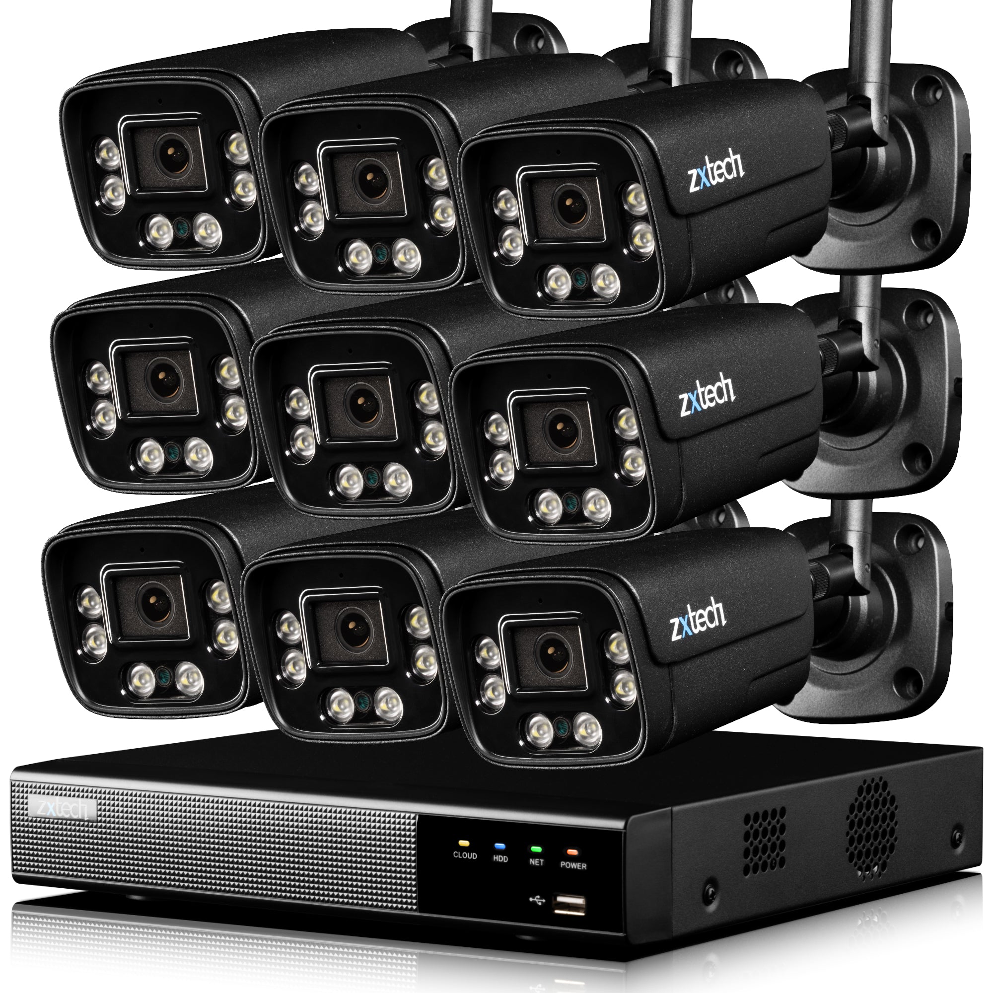 Zxtech 5MP/8MP/4K Wireless CCTV System - 9x WiFi Security Cameras Outdoor 2-Way-Audio Night Vision 9CH Sony Starvis | WF9D9Y