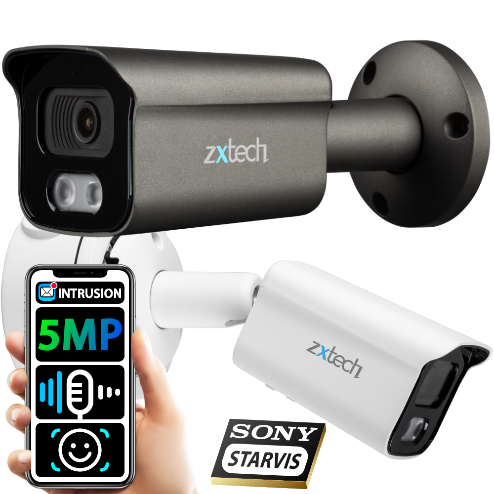 Zxtech 5MP Bullet PoE IP CCTV AI Camera | Face Recognition Built-in  Microphone Sony Starvis