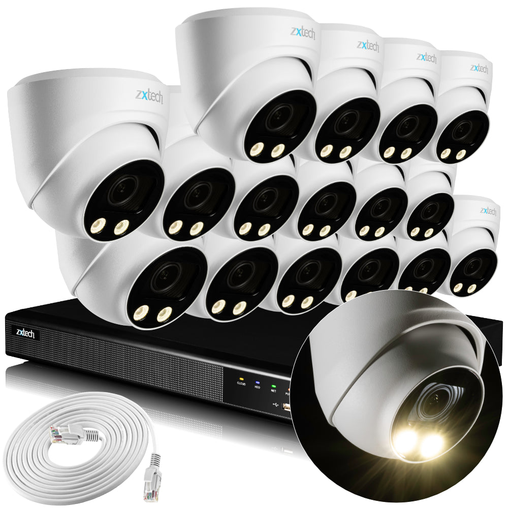 Zxtech Colour Night Vision 16x 5MP 8MP 60M IR Auto Zoom PoE Security Camera NVR Face Recognition Kit RX16C16X