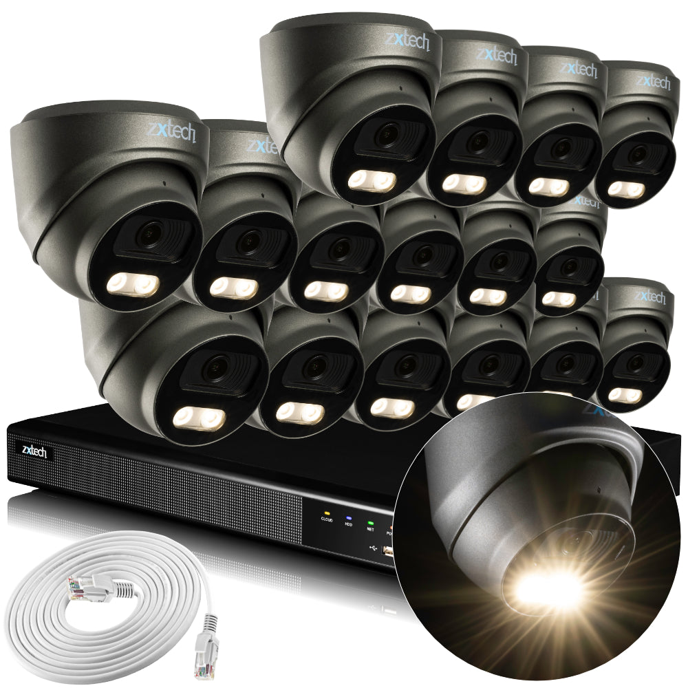 Zxtech Colour Night Vision 16 x 5MP 8MP PoE IP Cameras CCTV NVR Face Recognition Complete System RX16E16X