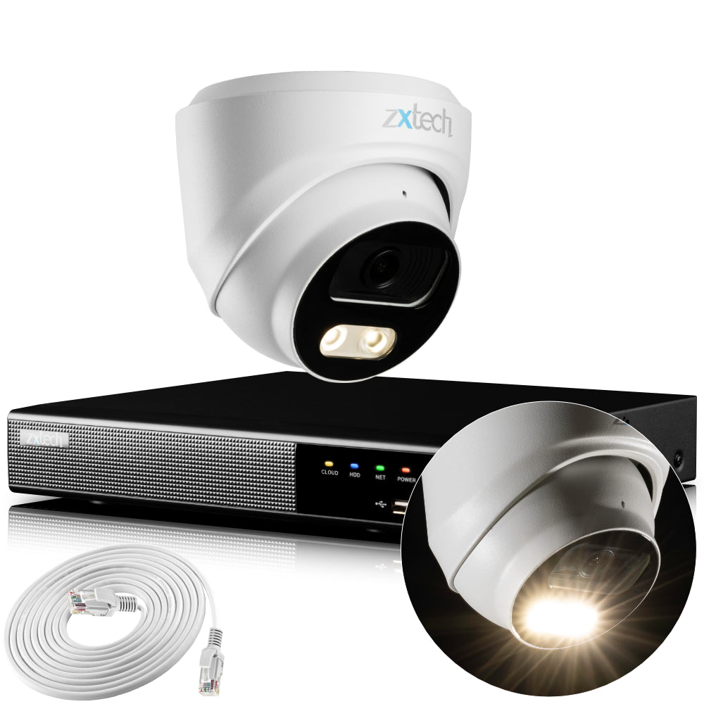 Zxtech 4K CCTV System - 1 x IP PoE Camera Audio Recording Face Detection Outdoor Sony Starvis | RX1A4Z