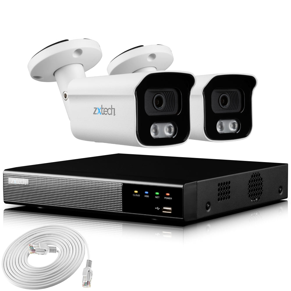 Zxtech 4K CCTV System - 2 x IP PoE Cameras Audio Recording Face Detection Outdoor Sony Starvis | RX2B4Z