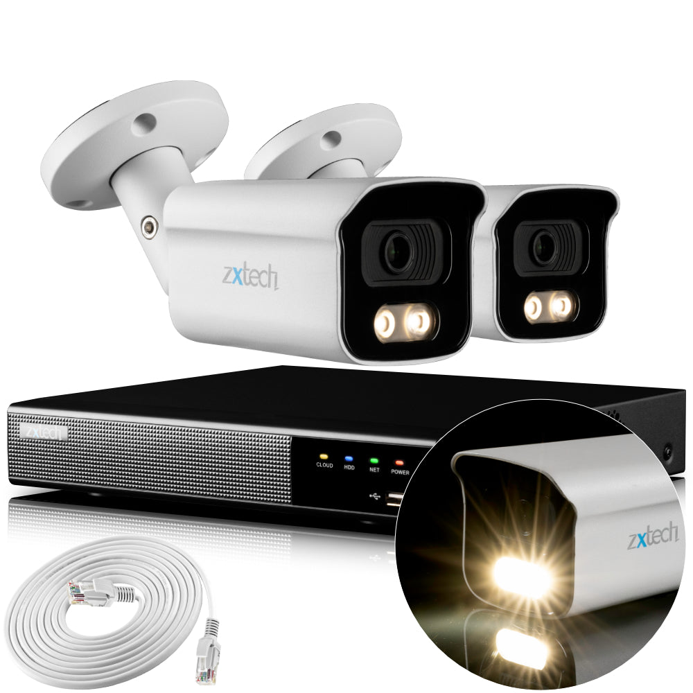 Zxtech 4K CCTV System - 2 x IP PoE Cameras Audio Recording Face Detection Outdoor Sony Starvis | RX2B4Z