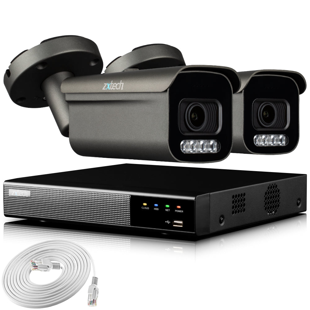 Zxtech 4K CCTV System - 2 x IP PoE Cameras Motorised Lens Face Detection Outdoor Sony Starvis Enhanced Night Vision | RX2H4Z