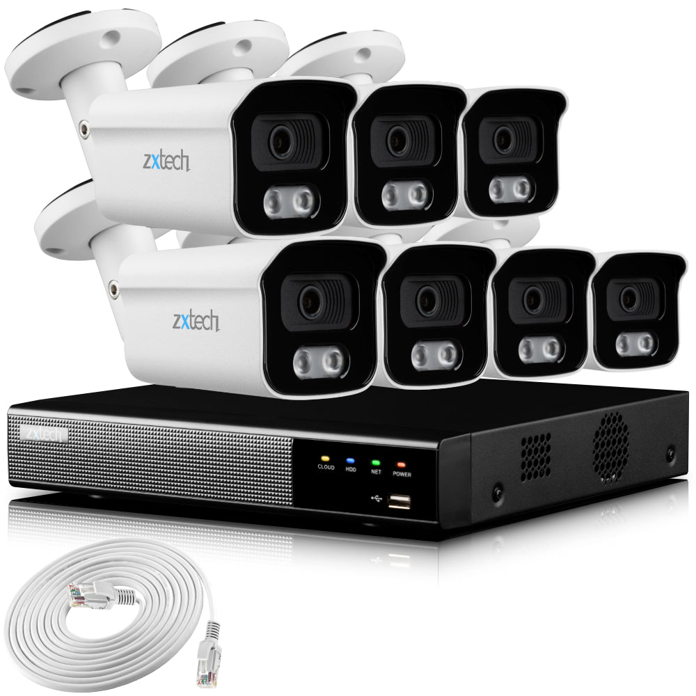 Zxtech 4K CCTV System - 7 x IP PoE Cameras Audio Recording Face Detection Outdoor Sony Starvis | RX7B9Y