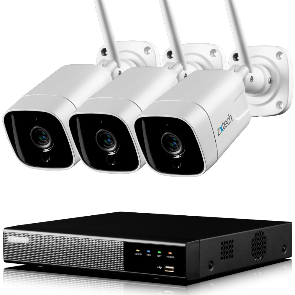 Zxtech 5MP/4K Wireless CCTV System - 3x WiFi Security Cameras Outdoor 2-Way-Audio Night Vision 9CH Sony Starvis  | WF3A9Y