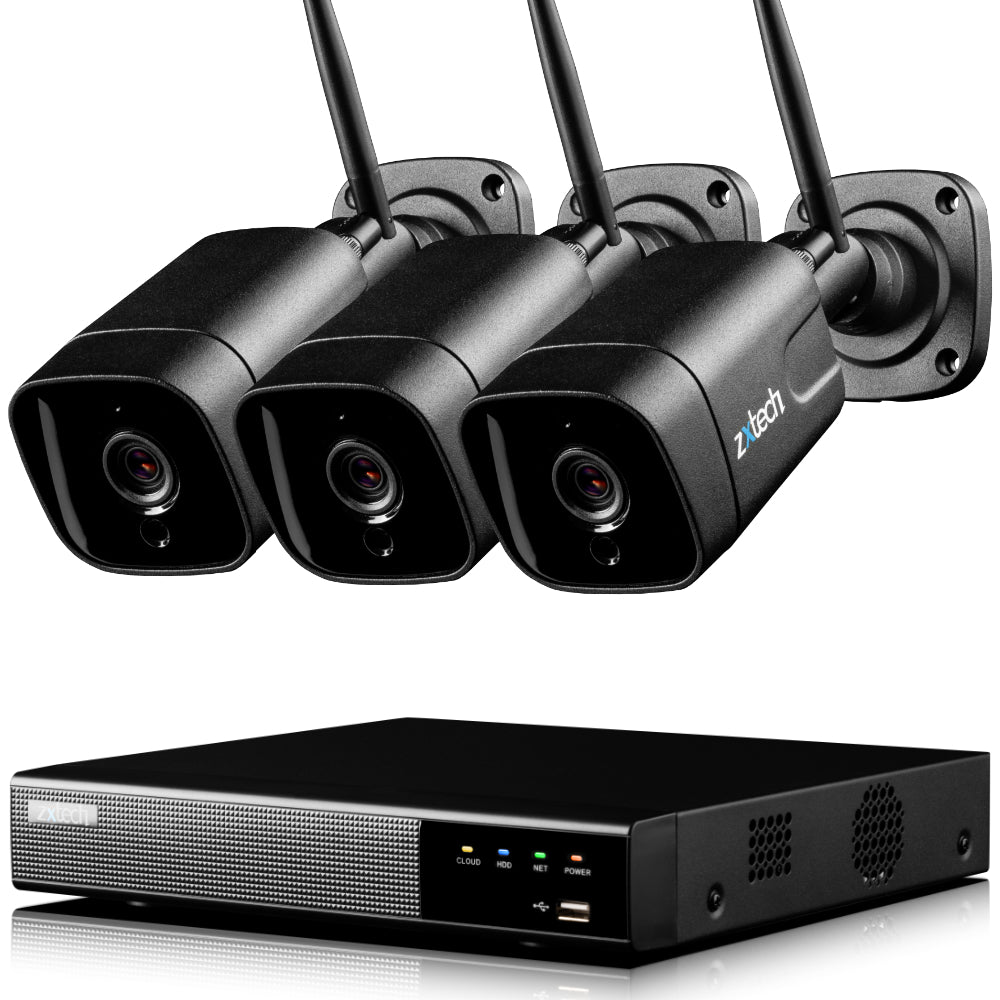 Zxtech 5MP/4K Wireless CCTV System - 3x WiFi Security Cameras Outdoor 2-Way-Audio Night Vision 9CH Sony Starvis  | WF3D9Y