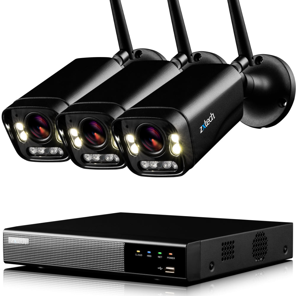 Zxtech 5MP Wireless CCTV System - 3x WiFi Security Cameras Outdoor 2-Way-Audio Night Vision 9CH Sony Starvis | WF3D9Y