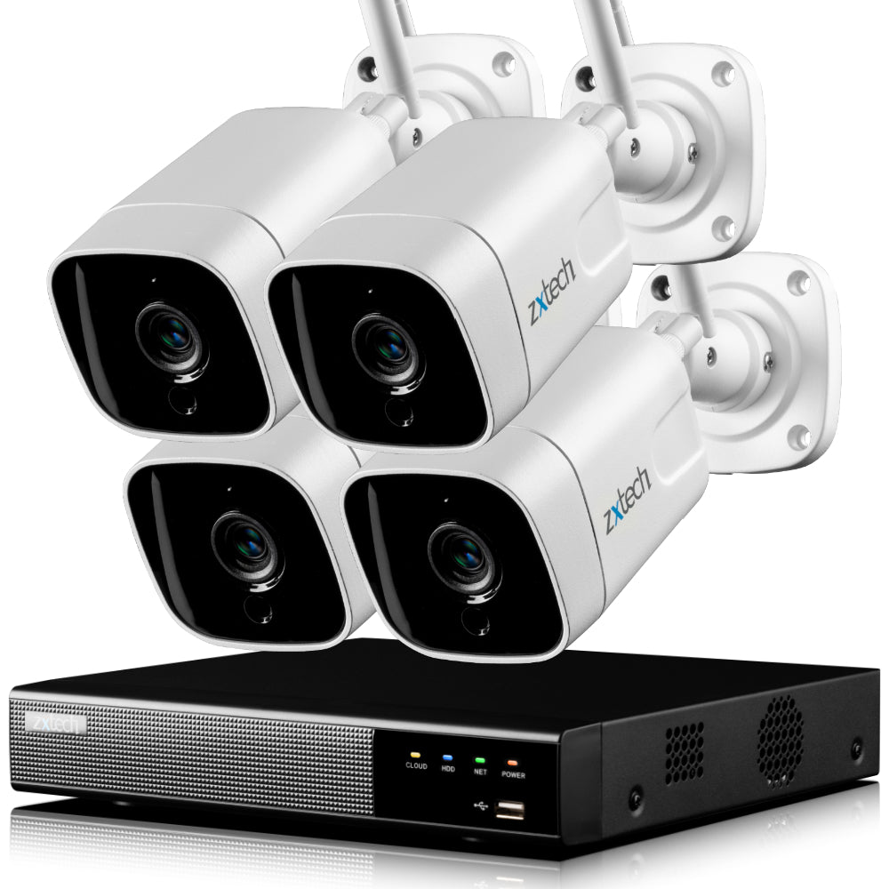 Zxtech 5MP/4K Wireless CCTV System - 4x WiFi Security Cameras Outdoor 2-Way-Audio Night Vision 9CH Sony Starvis  | WF4A9Y