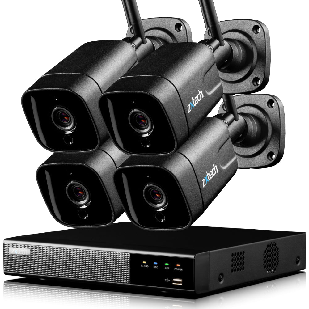 Zxtech 5MP/4K Wireless CCTV System - 4x WiFi Security Cameras Outdoor 2-Way-Audio Night Vision 9CH Sony Starvis  | WF4D9Y