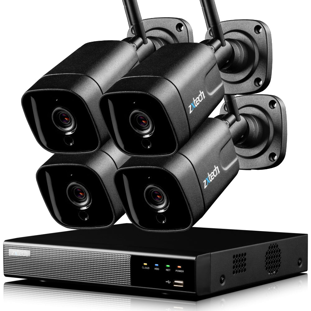 Zxtech 5MP Wireless CCTV System - 4x WiFi Security Cameras Outdoor 2-Way-Audio Night Vision 9CH Sony Starvis | WF4D9Y