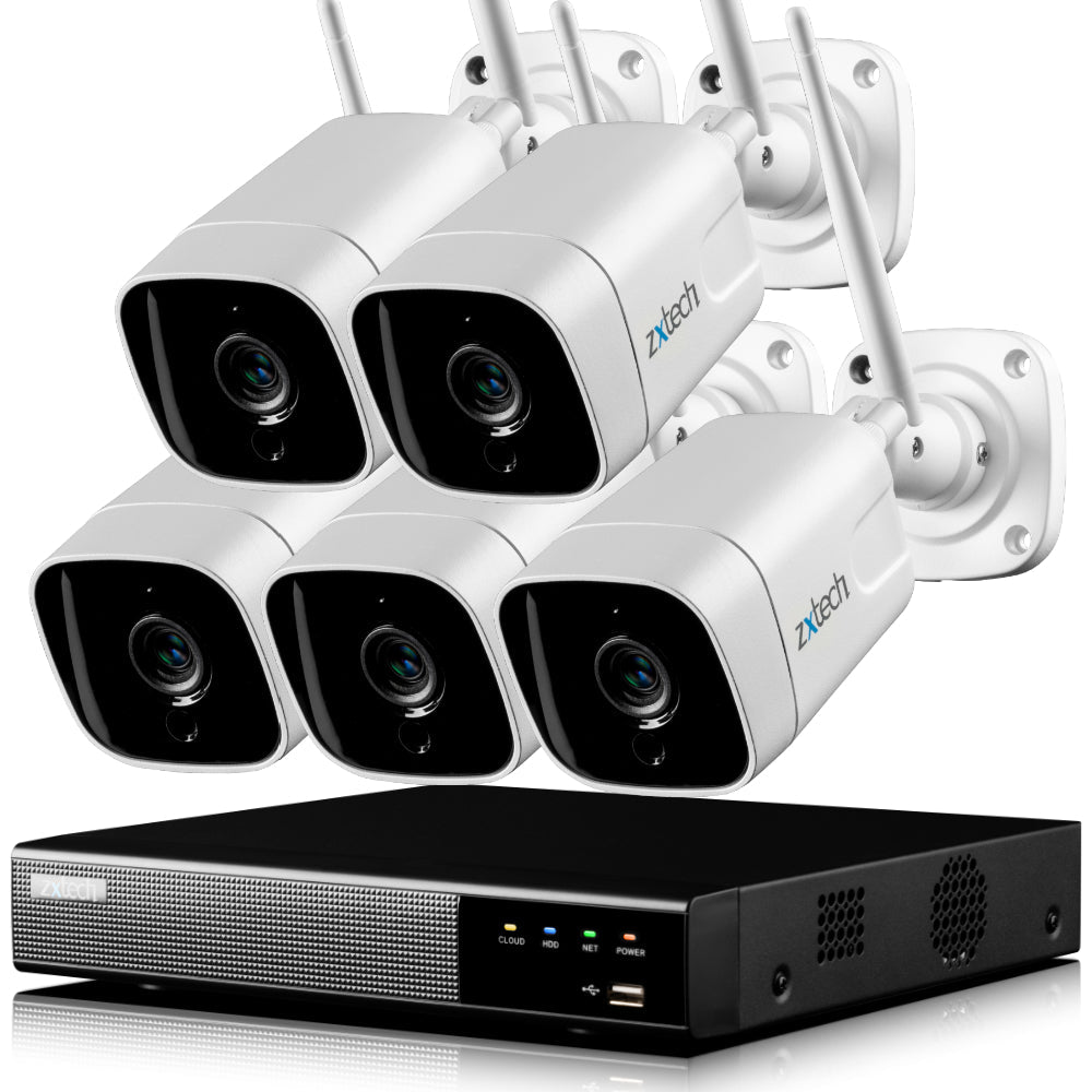 Zxtech 5MP/4K Wireless CCTV System - 5x WiFi Security Cameras Outdoor 2-Way-Audio Night Vision 9CH Sony Starvis  | WF5A9Y