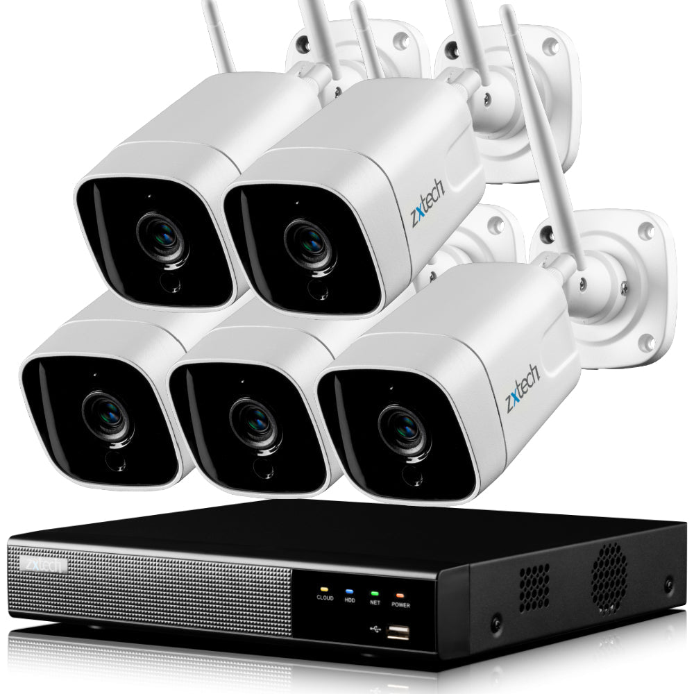 Zxtech 5MP Wireless CCTV System - 5x WiFi Security Cameras Outdoor 2-Way-Audio Night Vision 9CH Sony Starvis | WF5A9Y