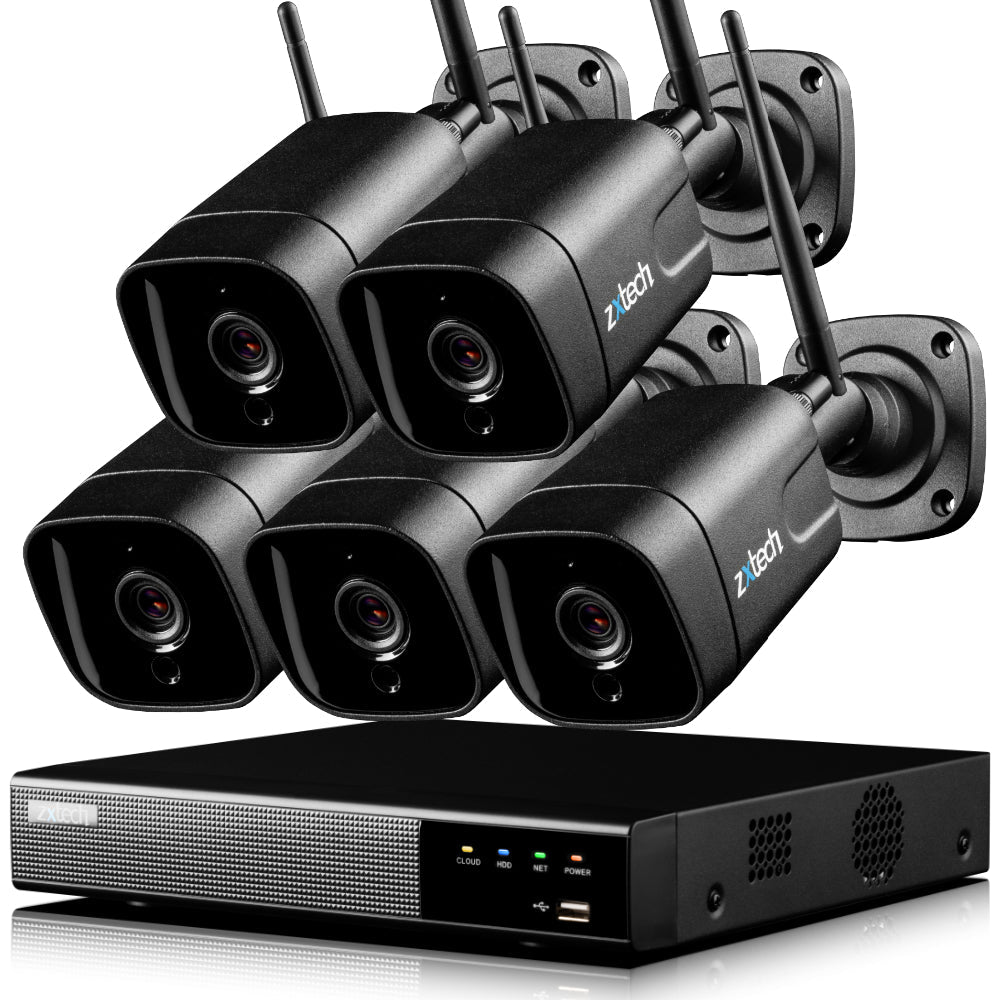Zxtech 5MP/4K Wireless CCTV System - 5x WiFi Security Cameras Outdoor 2-Way-Audio Night Vision 9CH Sony Starvis  | WF5D9Y