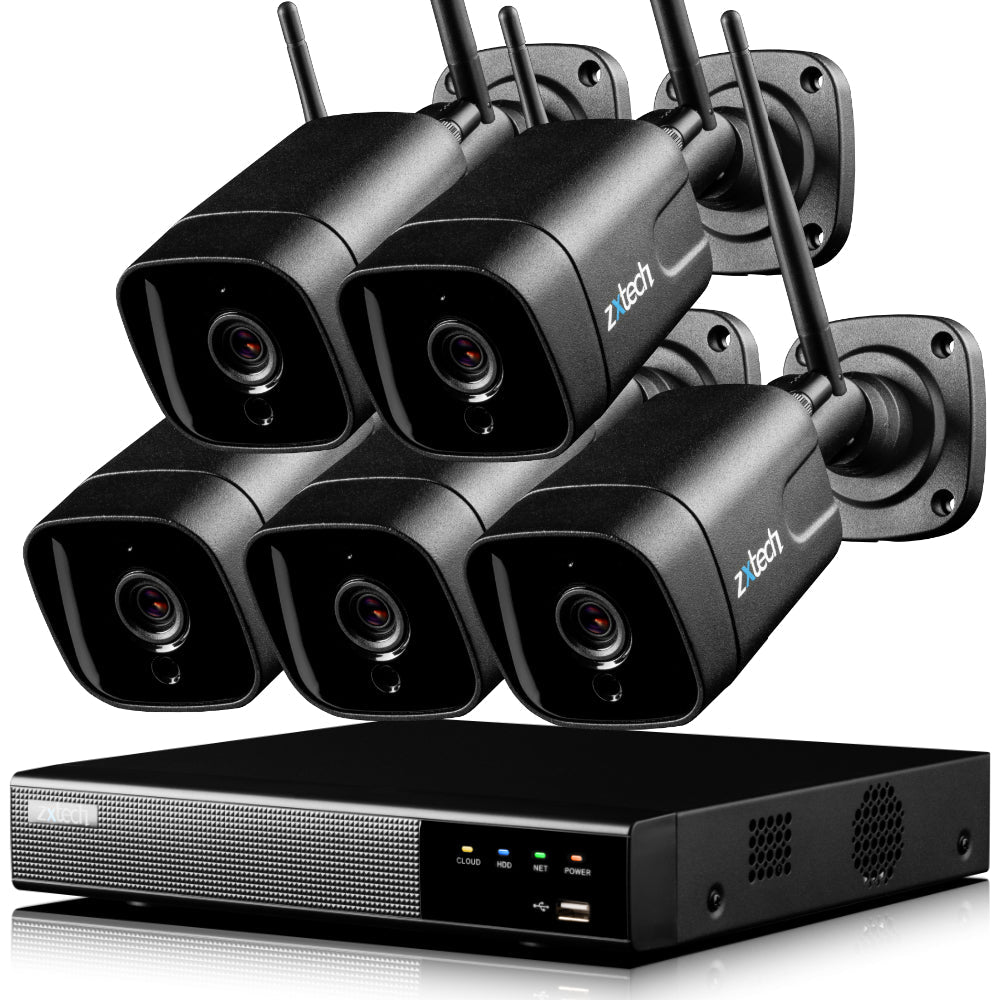 Zxtech 5MP Wireless CCTV System - 5x WiFi Security Cameras Outdoor 2-Way-Audio Night Vision 9CH Sony Starvis | WF5D9Y