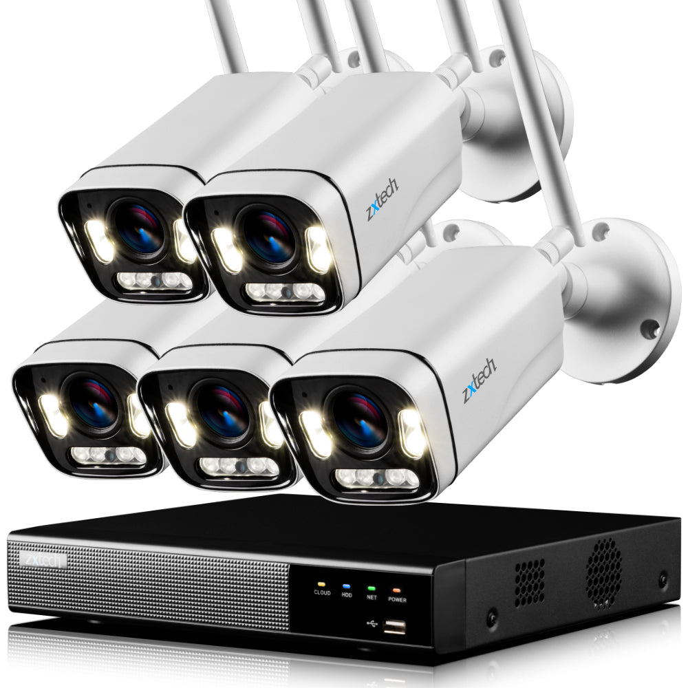 Zxtech 5MP Wireless CCTV System - 5x WiFi Security Cameras Outdoor 2-Way-Audio Night Vision 9CH Sony Starvis | WF5A9Y