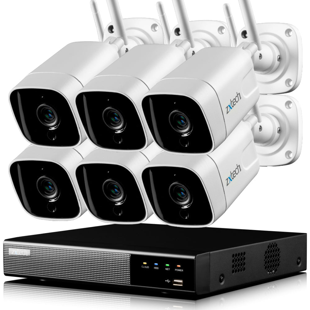 Zxtech 5MP/4K Wireless CCTV System - 6x WiFi Security Cameras Outdoor 2-Way-Audio Night Vision 9CH Sony Starvis  | WF6A9Y