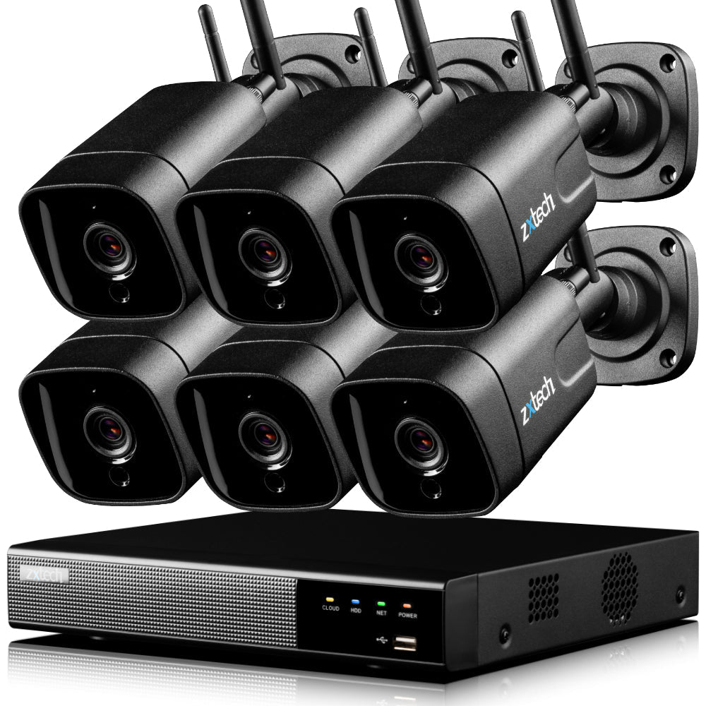 Zxtech 5MP/4K Wireless CCTV System - 6x WiFi Security Cameras Outdoor 2-Way-Audio Night Vision 9CH Sony Starvis  | WF6D9Y