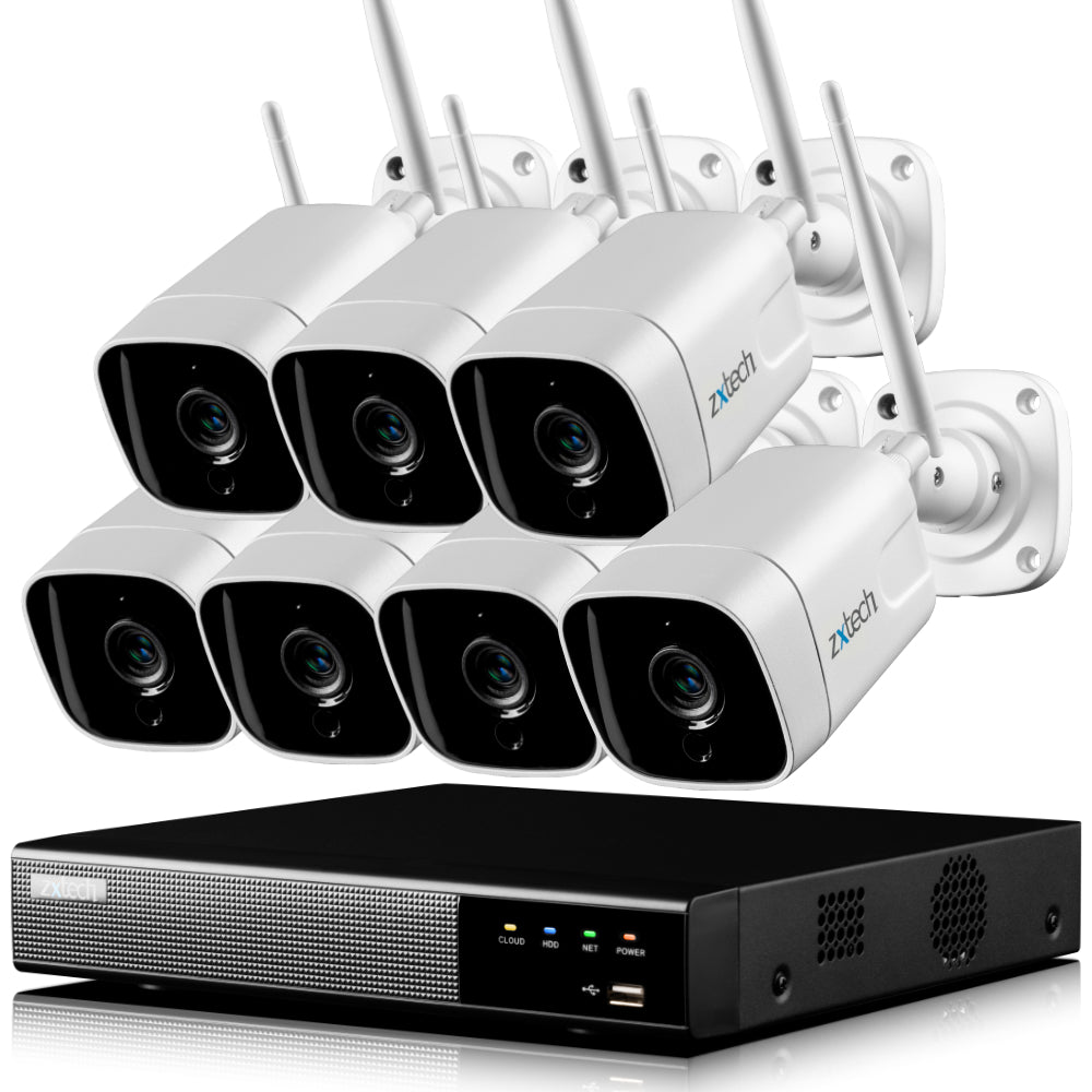 Zxtech 5MP/4K Wireless CCTV System - 7x WiFi Security Cameras Outdoor 2-Way-Audio Night Vision 9CH Sony Starvis  | WF7A9Y