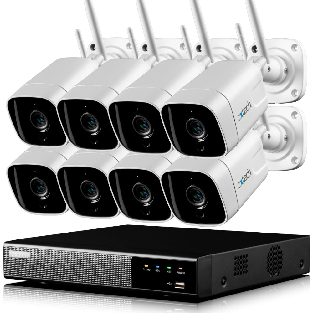 Zxtech 5MP/4K Wireless CCTV System - 8x WiFi Security Cameras Outdoor 2-Way-Audio Night Vision 9CH Sony Starvis  | WF8A9Y