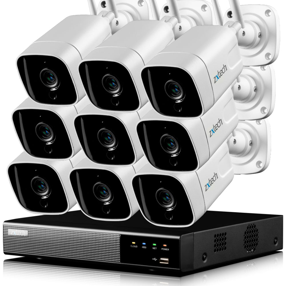 Zxtech 5MP Wireless CCTV System - 9x WiFi Security Cameras Outdoor 2-Way-Audio Night Vision 9CH Sony Starvis | WF9A9Y