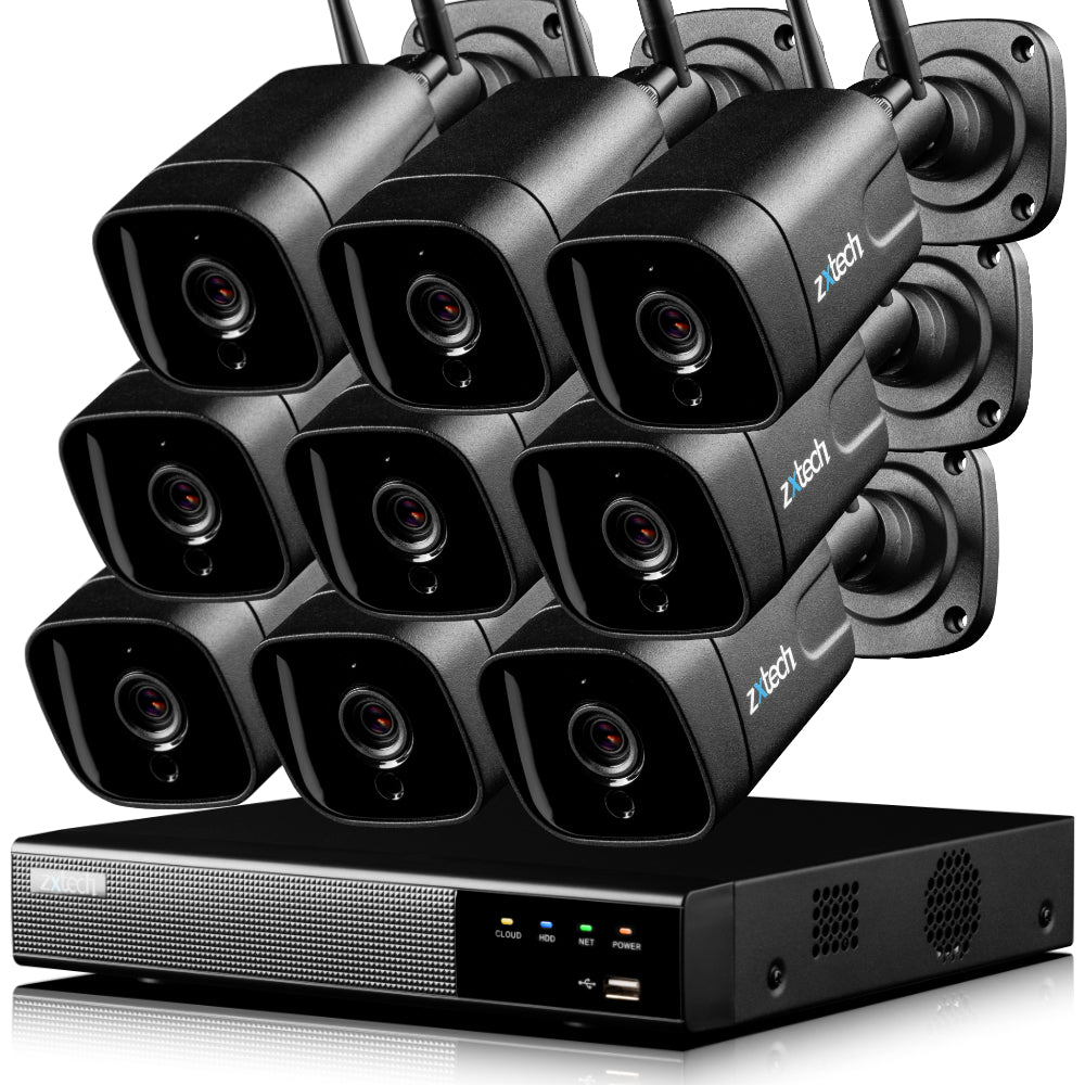 Zxtech 5MP/4K Wireless CCTV System - 9x WiFi Security Cameras Outdoor 2-Way-Audio Night Vision 9CH Sony Starvis  | WF9D9Y