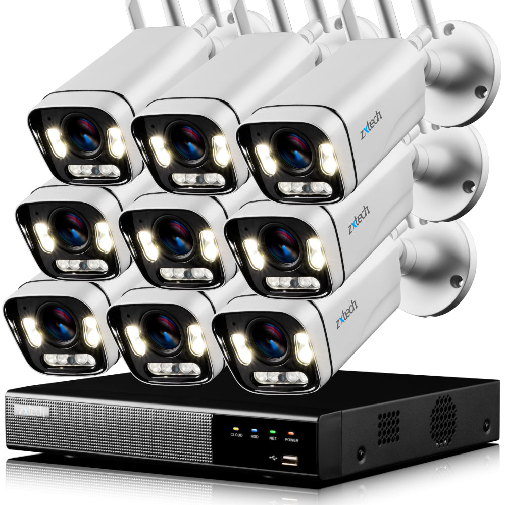 Zxtech 5MP/4K Wireless CCTV System - 9x WiFi Security Cameras Outdoor 2-Way-Audio Night Vision 9CH Sony Starvis  | WF9A9Y