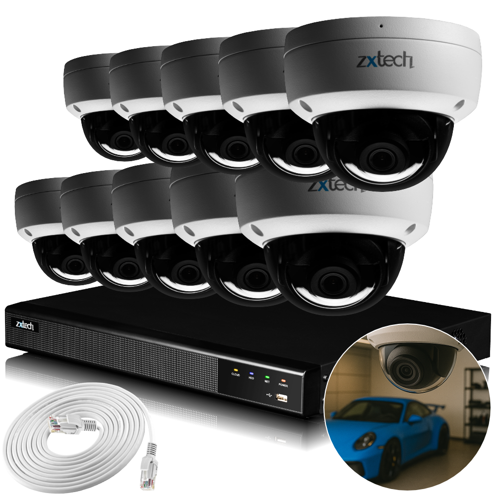 Zxtech IK10 4K PoE CCTV System – 10 x 8 MP Cameras with Sony Starvis, Stealth Night Vision & Built‑in Audio for High‑End Interiors | IK1A4Z