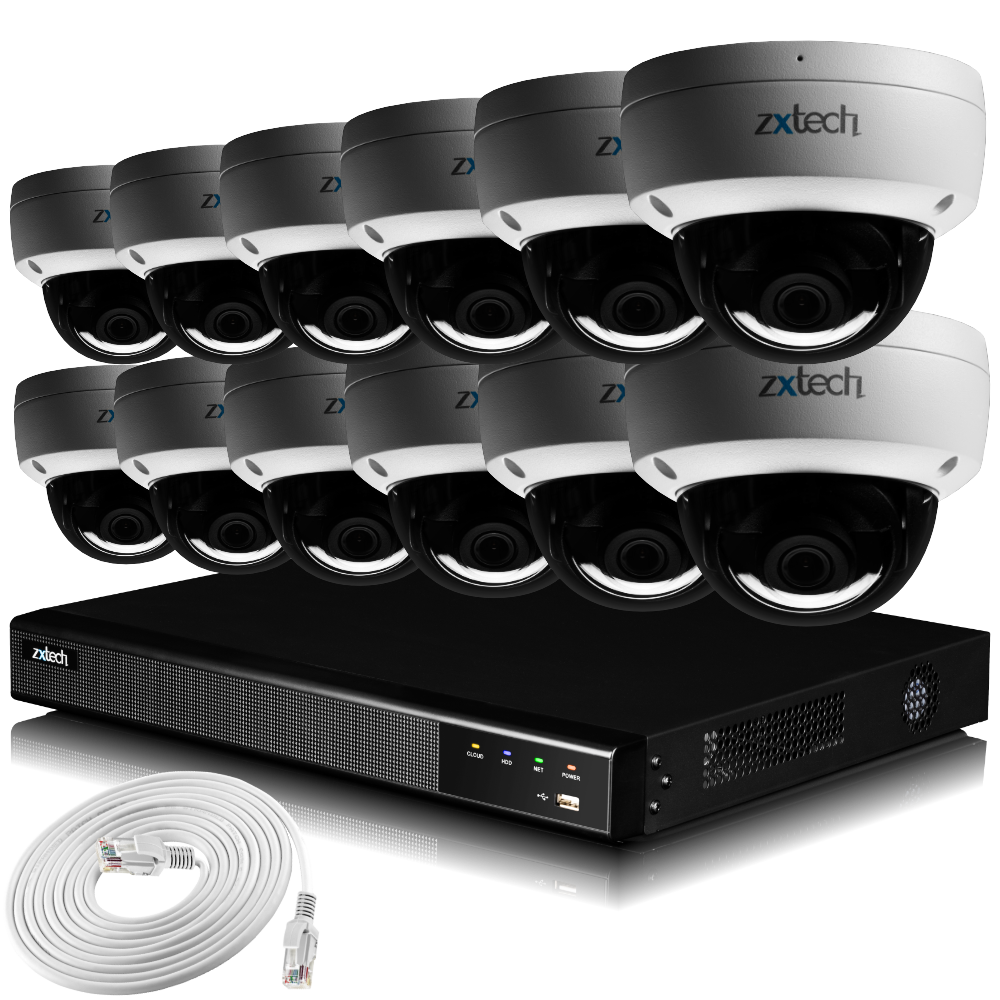 Zxtech IK10 4K CCTV System - 12 x IP PoE Cameras Face Detection Outdoor Sony Starvis Enhanced Night Vision  | IK12A16X