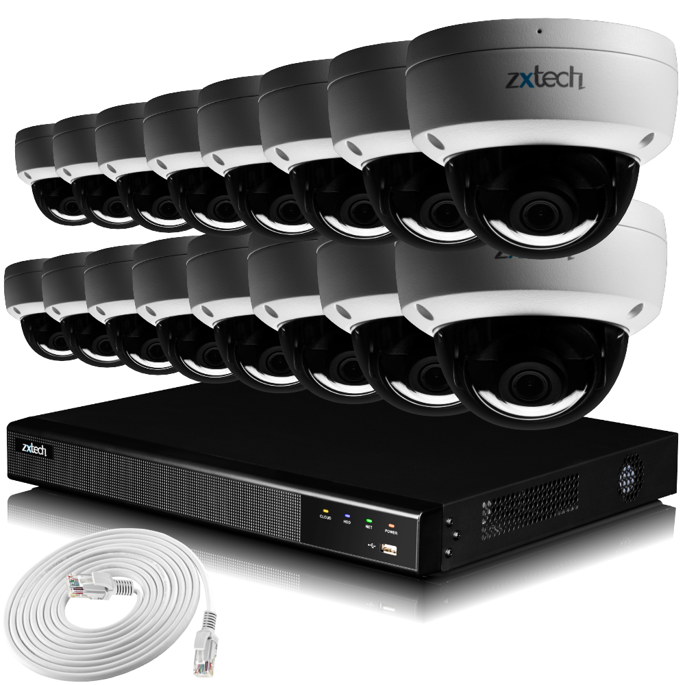 Zxtech IK10 4K CCTV System - 16 x IP PoE Cameras Face Detection Outdoor Sony Starvis Enhanced Night Vision  | IK16A16X