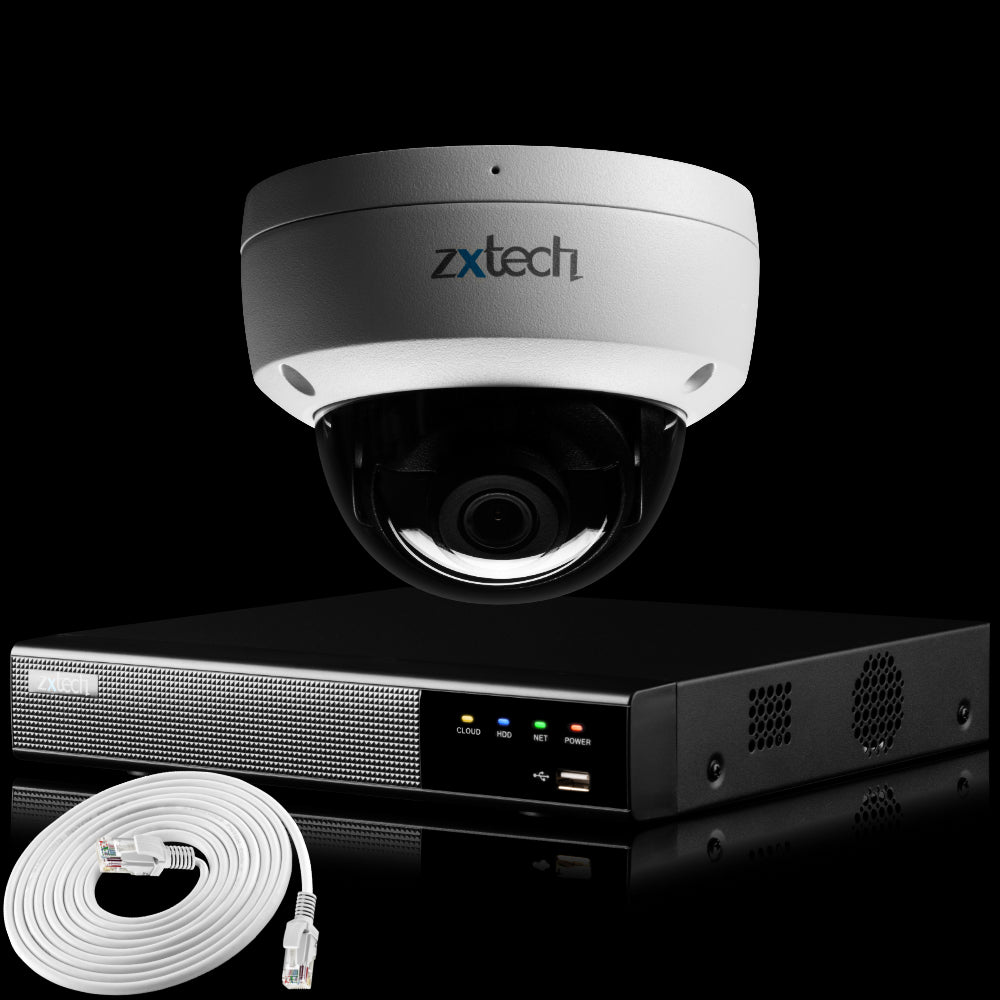 Zxtech IK10 4K PoE CCTV System – 1 x 8 MP Camera with Sony Starvis, Stealth Night Vision & Built‑in Audio for High‑End Interiors | IK1A4Z