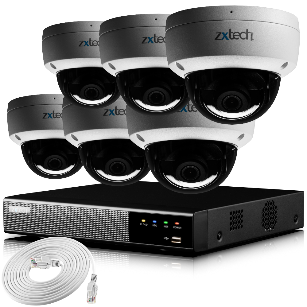 Zxtech IK10 4K CCTV System - 6 x IP PoE Cameras Face Detection Outdoor Sony Starvis Enhanced Night Vision  | IK6A9Y