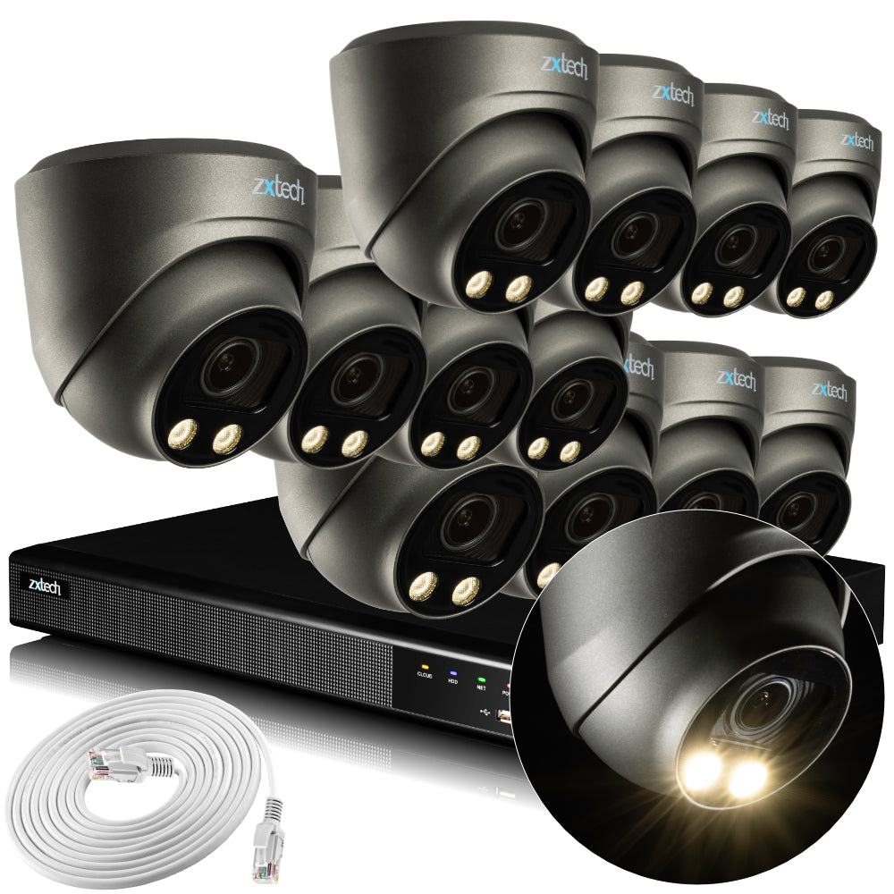 Zxtech 4K CCTV System - 12 x IP PoE Cameras Motorised Lens Face Detection Outdoor Sony Starvis  | RX12G16X