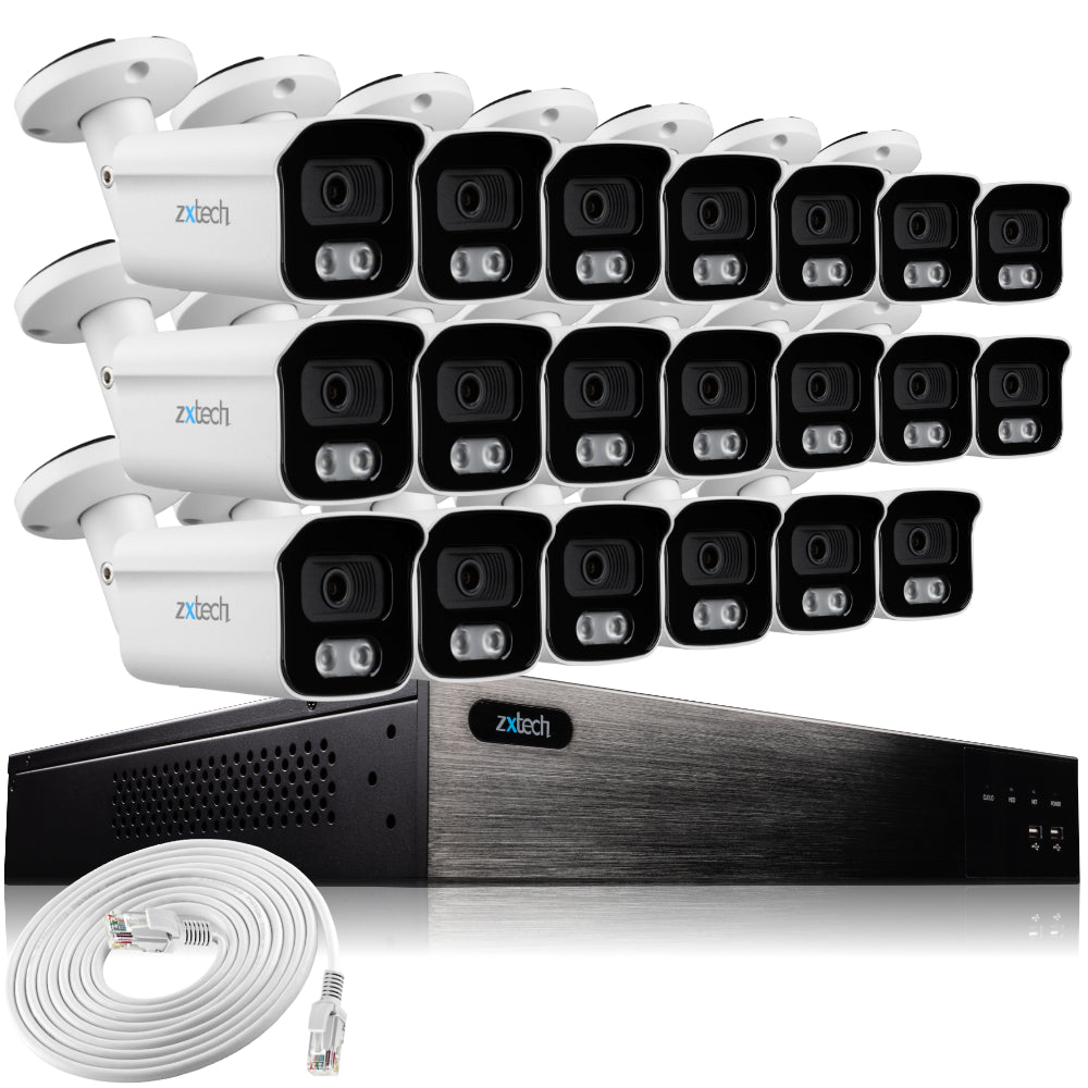 Zxtech 20 x 5MP 8MP PoE IP Camera NVR Face Recognition Complete Security System RX20B24W