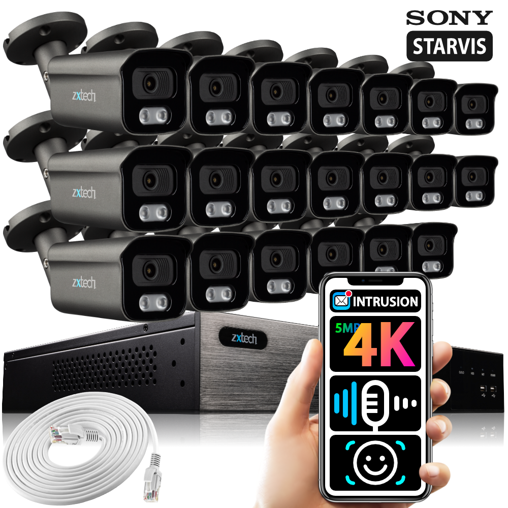 Commercial 20 Camera 4K CCTV System | BabyBullet PoE NVR | Zxtech