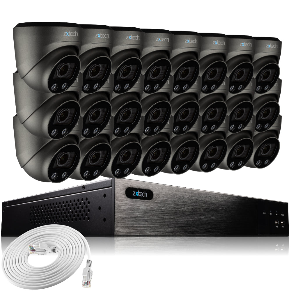 Zxtech 24 x 5MP 8MP Auto Zoom PoE CCTV Camera Face Recognition Home CCTV Kit RX24G24W