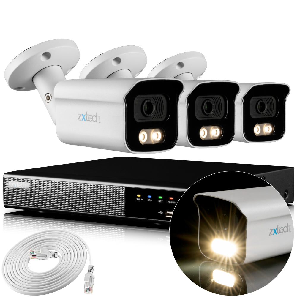 Zxtech 4K CCTV System - 3 x IP PoE Cameras Audio Recording Face Detection Outdoor Sony Starvis  | RX3B4Z